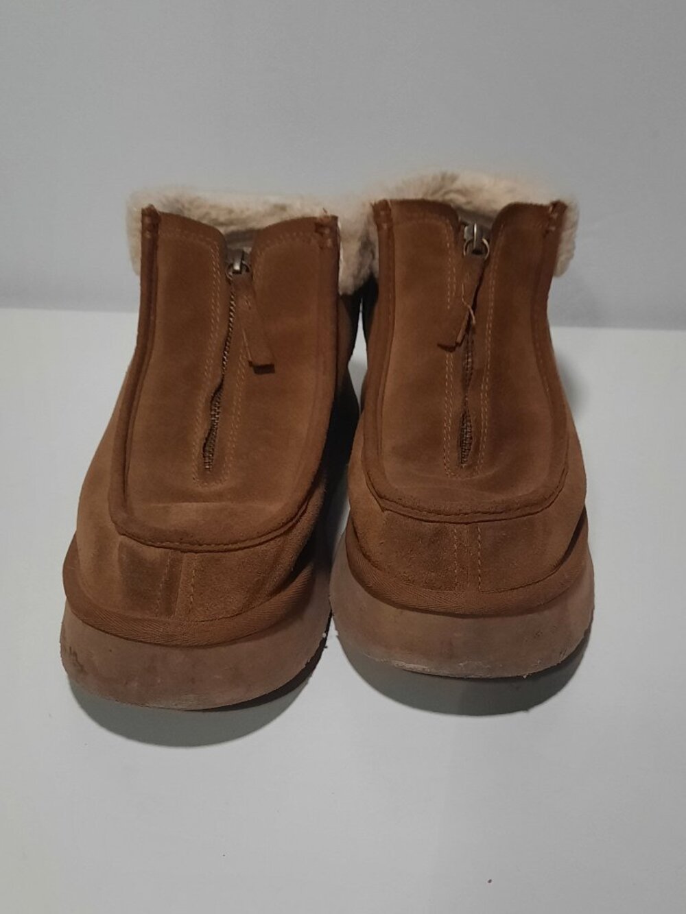 UGG Funkarra Zip Boots Womens 9 Burnt Cedar Suede Sheepskin Platform Booties